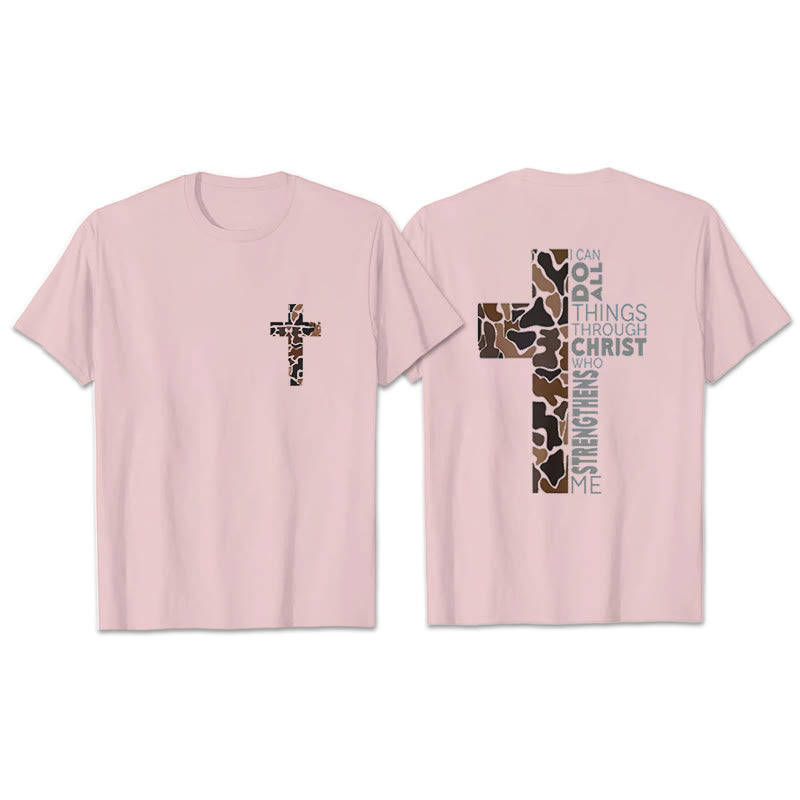 Christianartworkshop Camo-Kreuz-Design mit Philipper 4:13 Vers Christliches T-Shirt - Rosa - 2XL - image 5