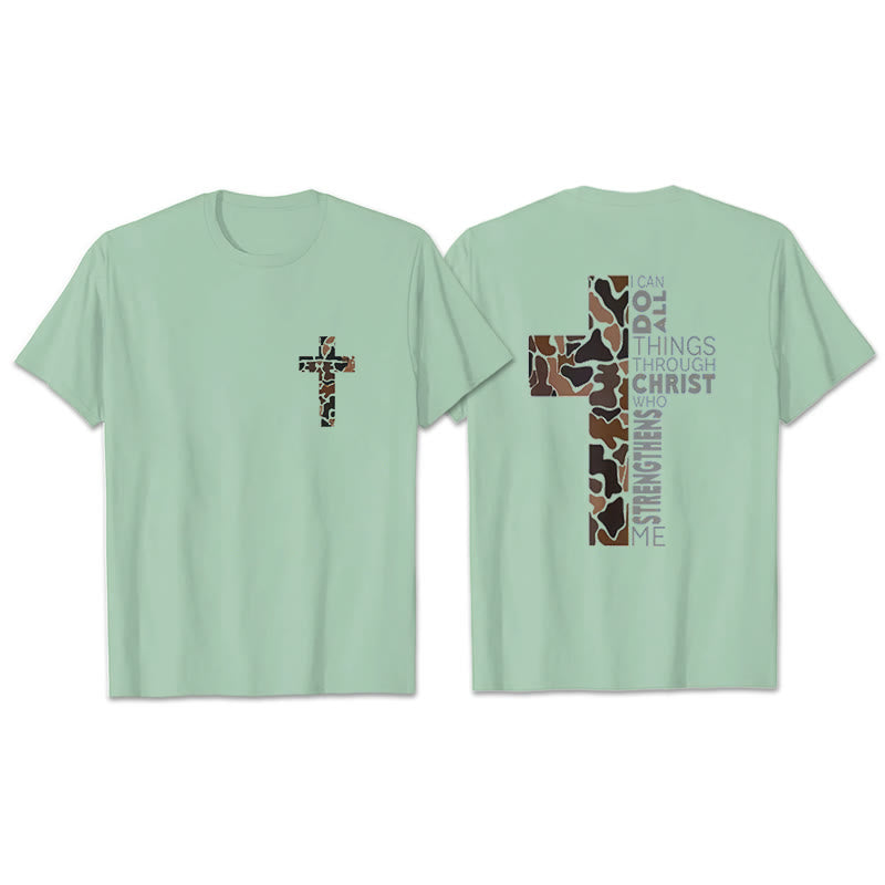 Christianartworkshop Camo-Kreuz-Design mit Philipper 4:13 Vers Christliches T-Shirt - Grasgrün - 2XL - image 7