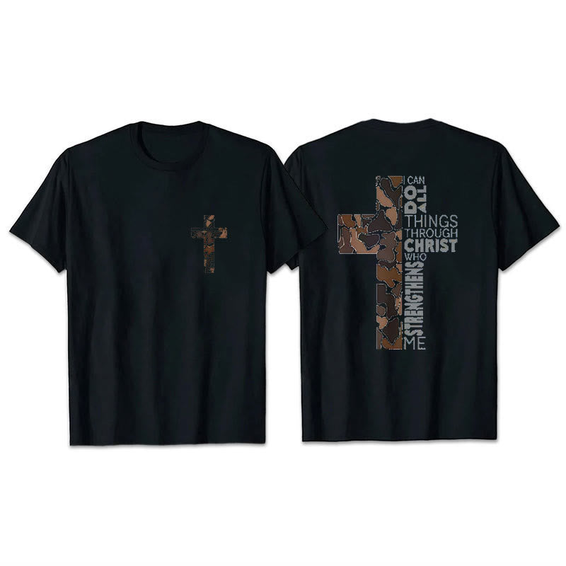 Christianartworkshop Camo-Kreuz-Design mit Philipper 4:13 Vers Christliches T-Shirt - Schwarz - 2XL - image 1