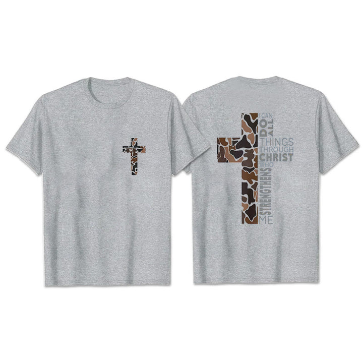 Christianartworkshop Camo-Kreuz-Design mit Philipper 4:13 Vers Christliches T-Shirt - Grau - 2XL - image 2