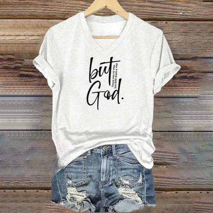 Christianartworkshop Damen-T-Shirt mit V-Ausschnitt und Aufdruck „Faith Christian But God“ (Bibelvers)