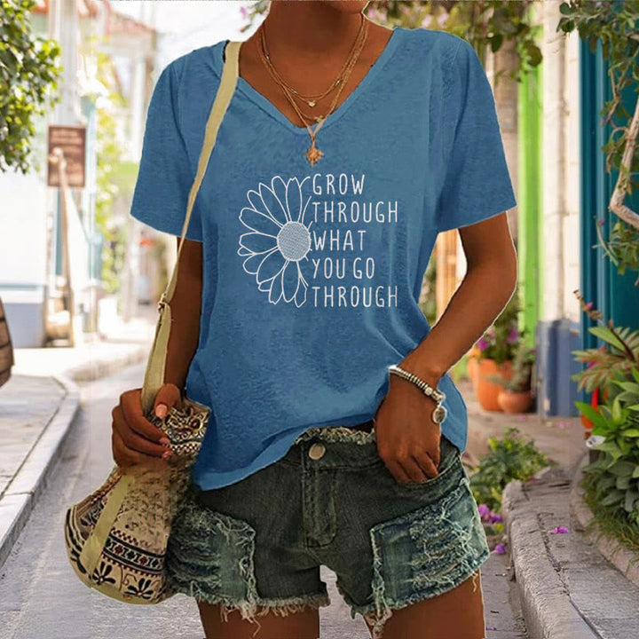 Christianartworkshop Damen-T-Shirt mit V-Ausschnitt und „Grow Through What You Go Through“-Aufdruck