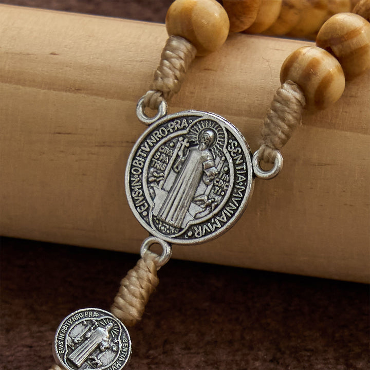 Christianartworkshop Rosenkranz mit St. Benedikt und Kruzifix aus runden 8-mm-Perlen aus Olivenholz: Gesegnete Hingabe in jeder Perle - image 7