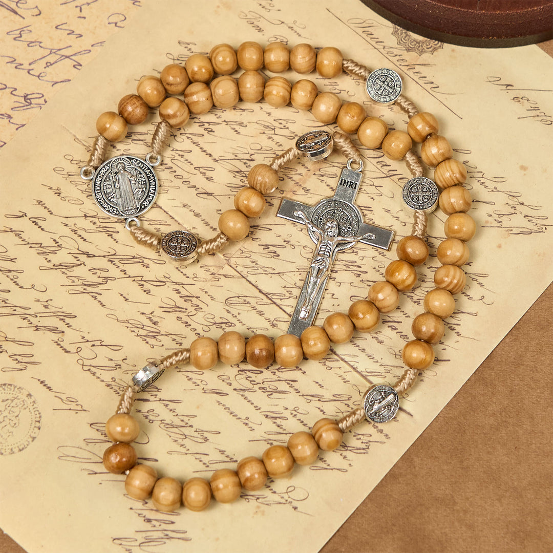 Christianartworkshop Rosenkranz mit St. Benedikt und Kruzifix aus runden 8-mm-Perlen aus Olivenholz: Gesegnete Hingabe in jeder Perle - image 5