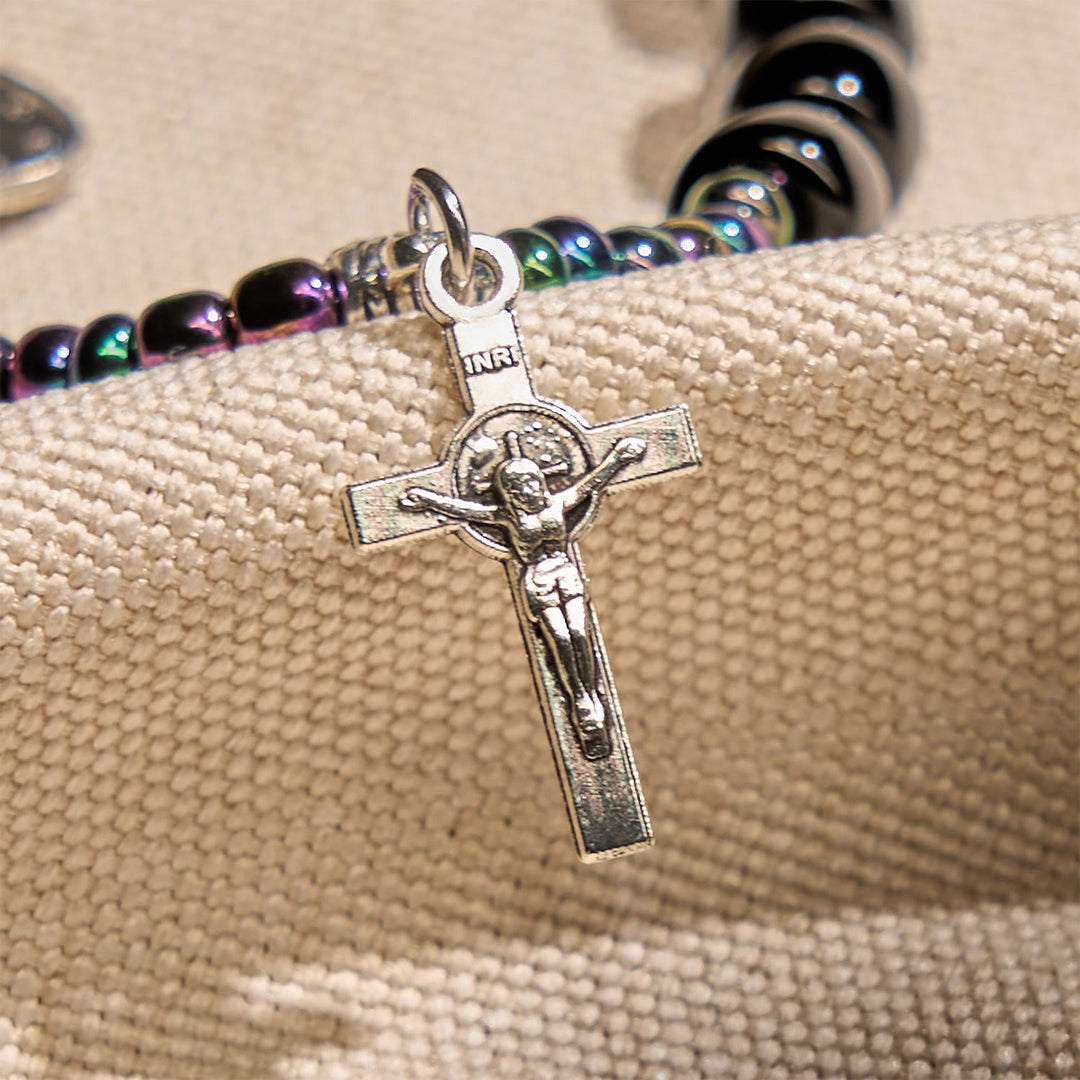 Christianartworkshop Armband aus Ebenholz und blauem Achat mit Medaille und Kruzifix Unserer Lieben Frau - image 4