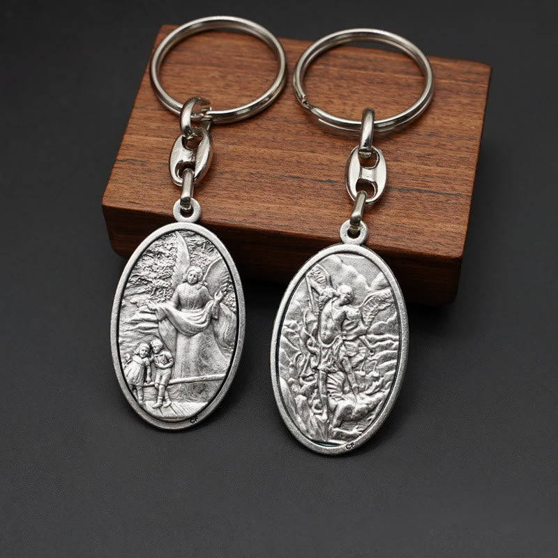 Christianartworkshop Schlüsselanhänger mit Schutzengel- und St. Michael-Anhänger im Vintage-Stil: Andenken an den Schutz des Glaubens - image 1