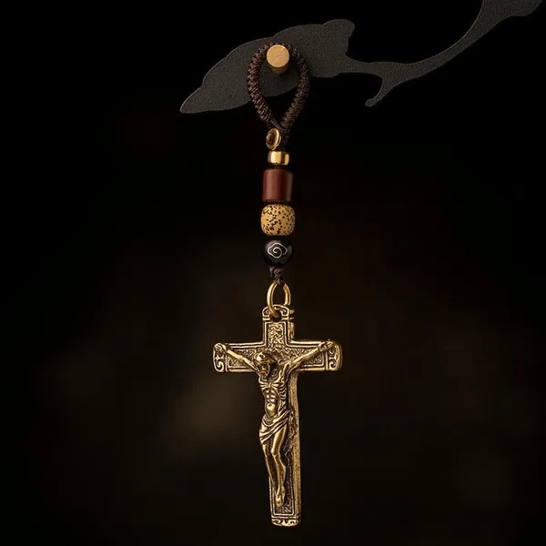 Christianartworkshop Anspruchsvolles Metallkruzifix mit geflochtenem Seil-Schlüsselanhänger: Exklusives Zeichen des göttlichen Opfers - image 4