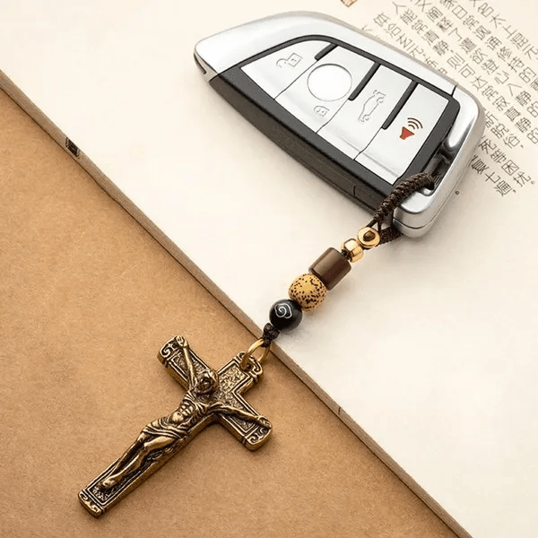 Christianartworkshop Anspruchsvolles Metallkruzifix mit geflochtenem Seil-Schlüsselanhänger: Exklusives Zeichen des göttlichen Opfers - image 6