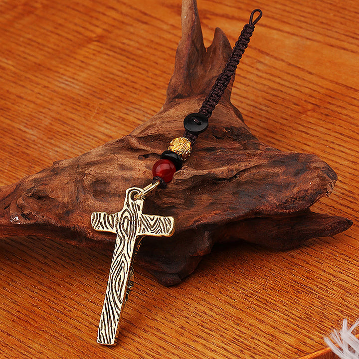 Christianartworkshop Anspruchsvolles Metallkruzifix mit geflochtenem Seil-Schlüsselanhänger: Exklusives Zeichen des göttlichen Opfers - image 6