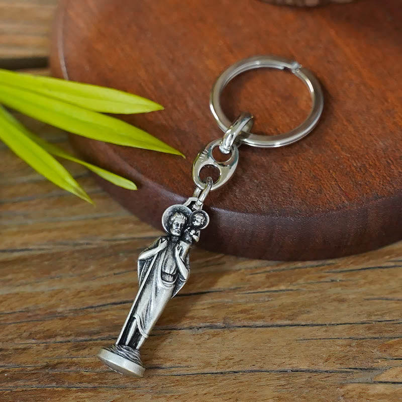 Christianartworkshop Schlüsselanhänger im Retro-Stil mit poliertem St. Christopher: Zeichen des Schutzes des Heiligen des Reisenden - Der heilige Christophorus - image 0