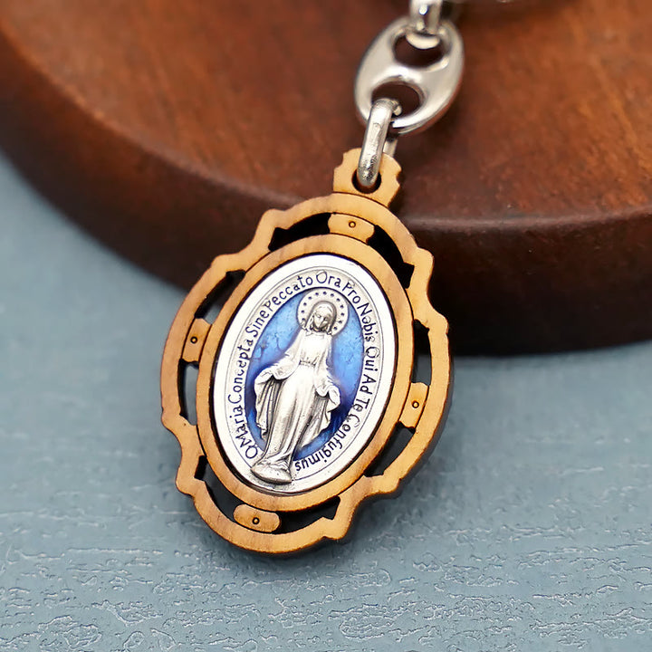 Christianartworkshop Emaillierte doppelseitige Wundertätige Medaille & Jungfrau Maria Schlüsselanhänger: Glänzendes Symbol der Hoffnung und Wiederherstellung - image 2