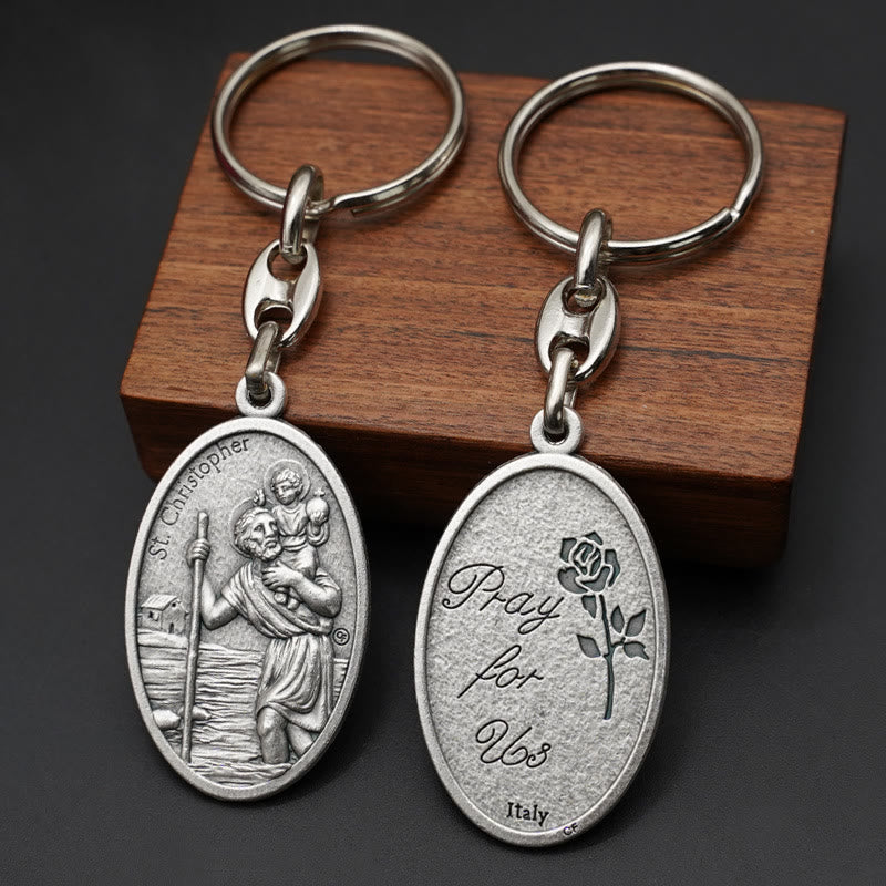 Christianartworkshop Künstlerischer Schlüsselanhänger mit dem Heiligen Christophorus aus Metall: Erbstück der Segnungen des Reisenden - image 1