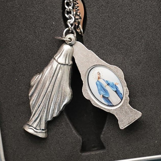 Christianartworkshop Slide - Offener Schlüsselanhänger mit Jungfrau Maria und Wundertätiger Medaille: Erinnerung an die Hingabe Marias