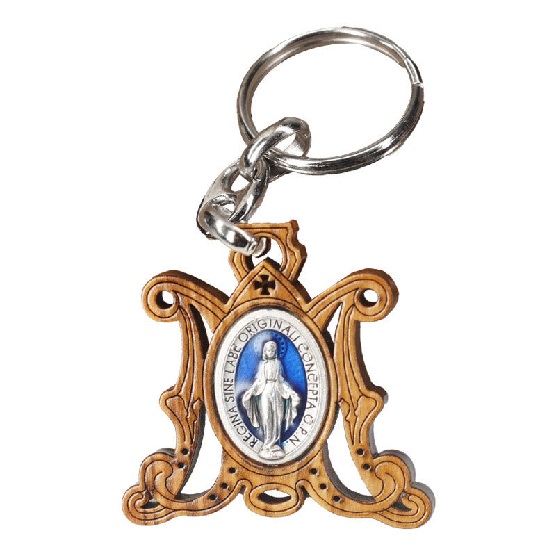 Christianartworkshop Hochwertiger Schlüsselanhänger mit Wundertätiger Medaille aus Olivenholz und Emaille der Jungfrau Maria: Andenken an die Hingabe Marias - image 4