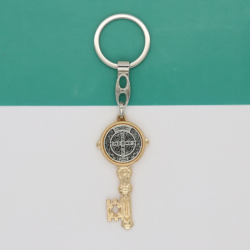 Christianartworkshop Exquisite Emaille – Schlüsselanhänger mit eingelegtem Heiligen Benedikt und Kreuz: Andenken an die göttliche Gnade - Golden (A) - image 5