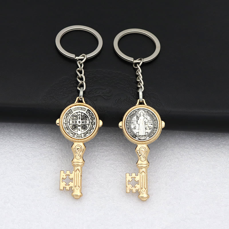 Christianartworkshop Exquisite Emaille – Schlüsselanhänger mit eingelegtem Heiligen Benedikt und Kreuz: Andenken an die göttliche Gnade - Golden (B) - image 6