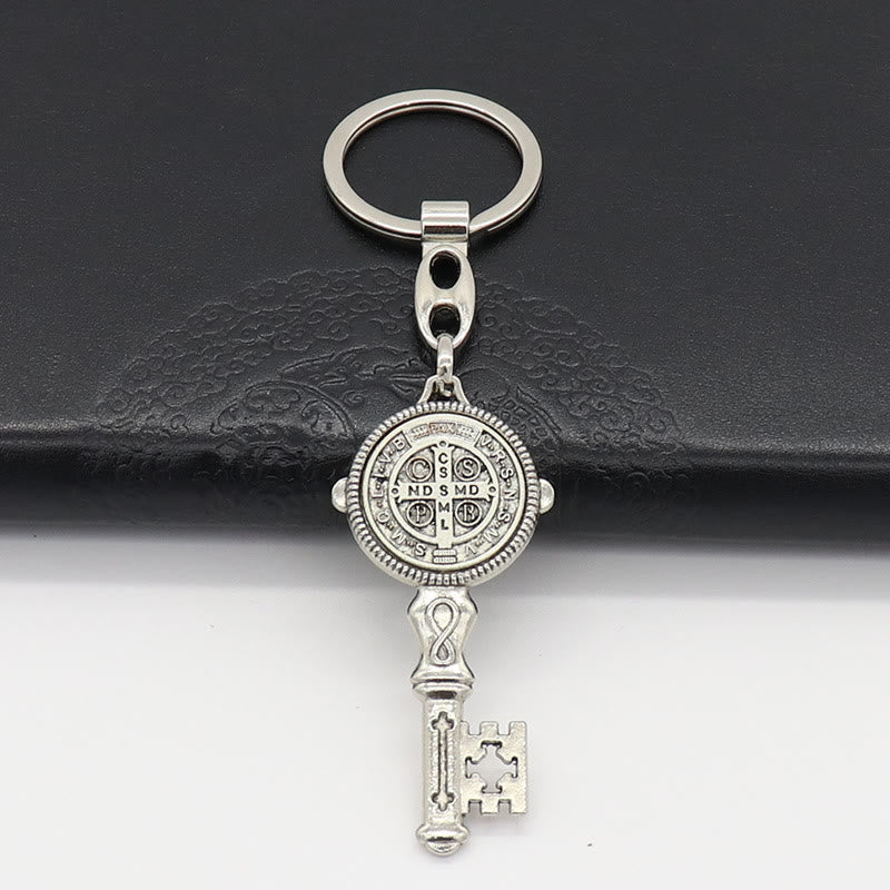 Christianartworkshop Exquisite Emaille – Schlüsselanhänger mit eingelegtem Heiligen Benedikt und Kreuz: Andenken an die göttliche Gnade - Silber (A) - image 11