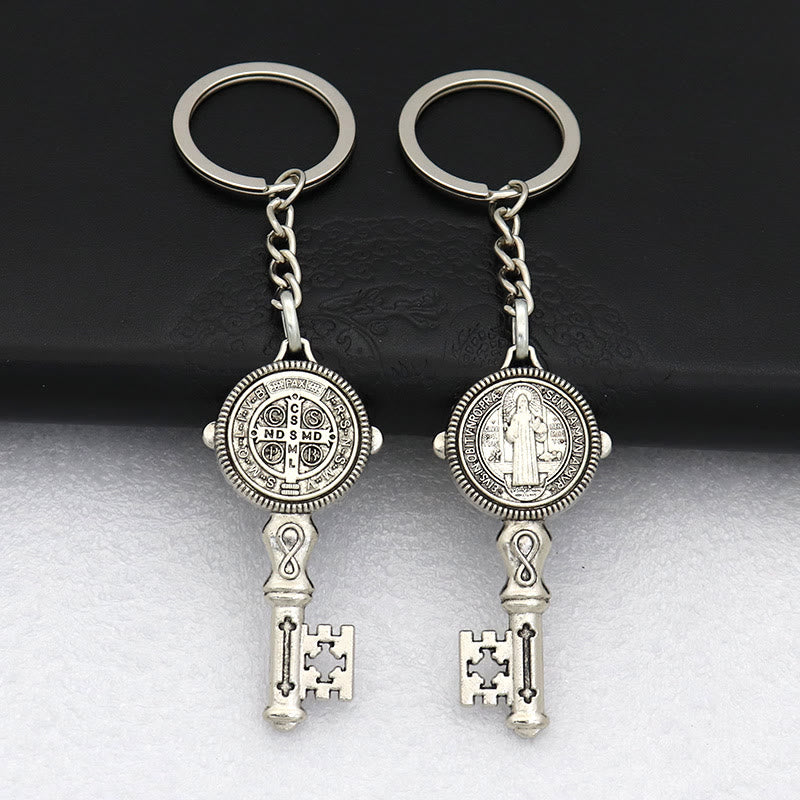 Christianartworkshop Exquisite Emaille – Schlüsselanhänger mit eingelegtem Heiligen Benedikt und Kreuz: Andenken an die göttliche Gnade - Silber (B) - image 12