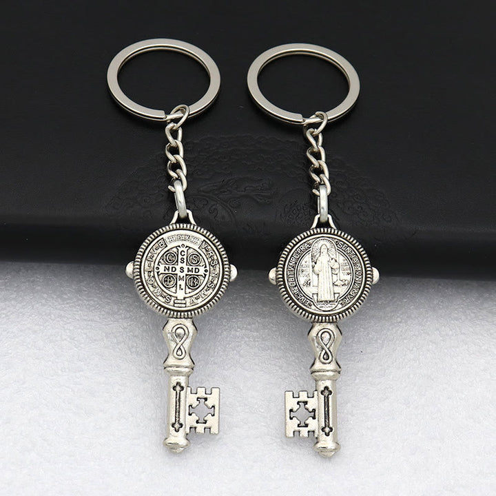 Christianartworkshop Exquisite Emaille – Schlüsselanhänger mit eingelegtem Heiligen Benedikt und Kreuz: Andenken an die göttliche Gnade - Silber (B) - image 12