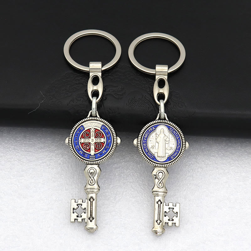 Christianartworkshop Exquisite Emaille – Schlüsselanhänger mit eingelegtem Heiligen Benedikt und Kreuz: Andenken an die göttliche Gnade - Blau (A) - image 13