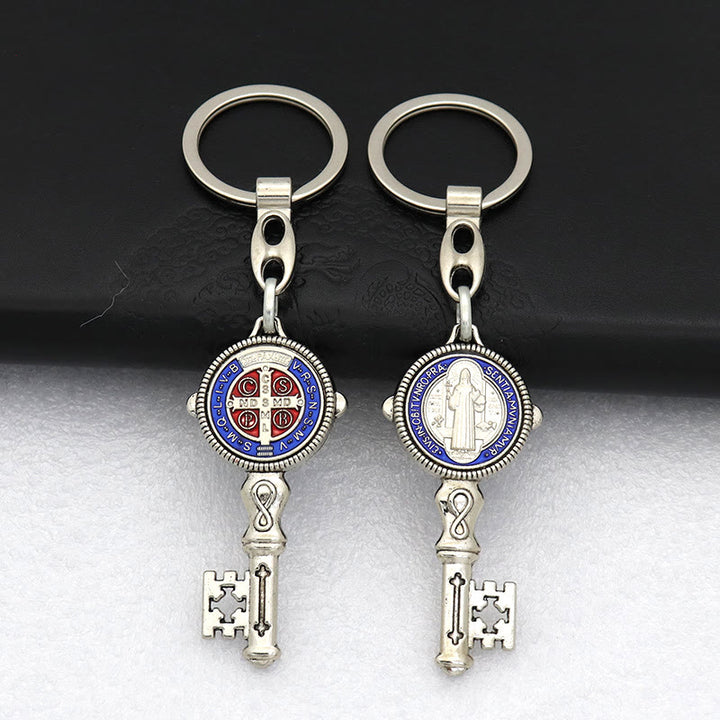 Christianartworkshop Exquisite Emaille – Schlüsselanhänger mit eingelegtem Heiligen Benedikt und Kreuz: Andenken an die göttliche Gnade - Blau (A) - image 13