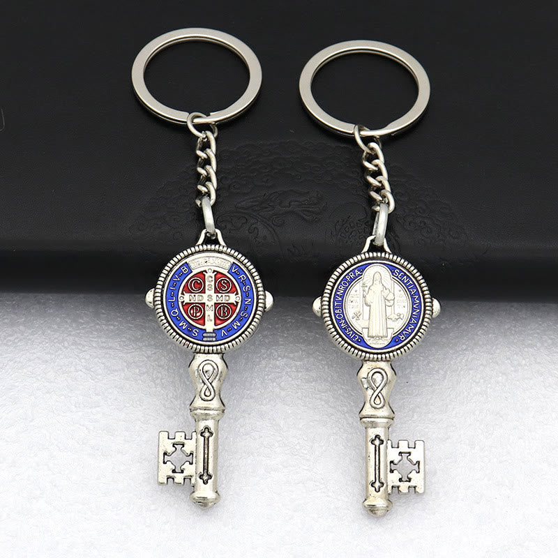 Christianartworkshop Exquisite Emaille – Schlüsselanhänger mit eingelegtem Heiligen Benedikt und Kreuz: Andenken an die göttliche Gnade - Blau (B) - image 14