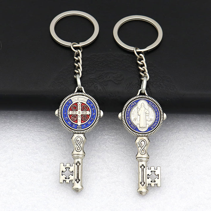 Christianartworkshop Exquisite Emaille – Schlüsselanhänger mit eingelegtem Heiligen Benedikt und Kreuz: Andenken an die göttliche Gnade - Blau (B) - image 14
