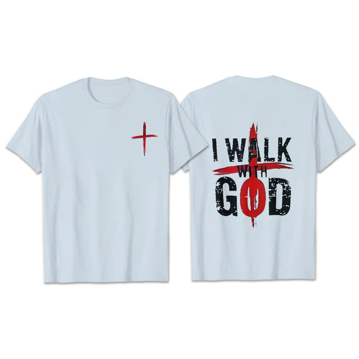 Christianartworkshop Ich werde mit Gott gehen T-Shirt - Blau - 2XL - image 9