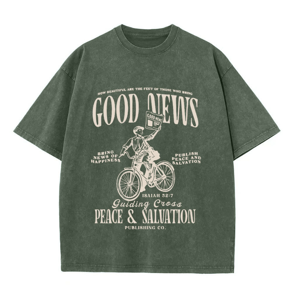 Christianartworkshop Good News Christliches Unisex-T-Shirt, gewaschen - Armeegrün - 5XL - image 4