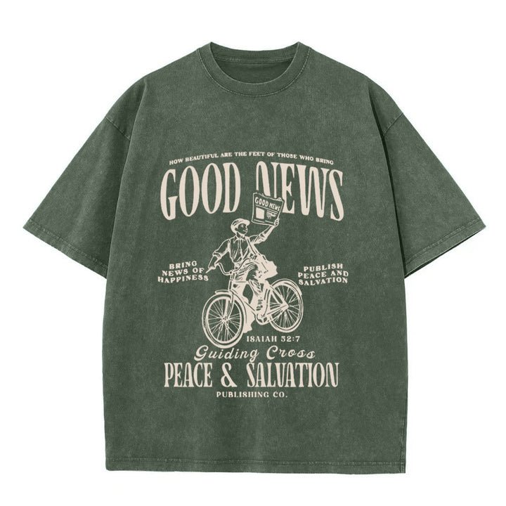 Christianartworkshop Good News Christliches Unisex-T-Shirt, gewaschen - Armeegrün - 5XL - image 4