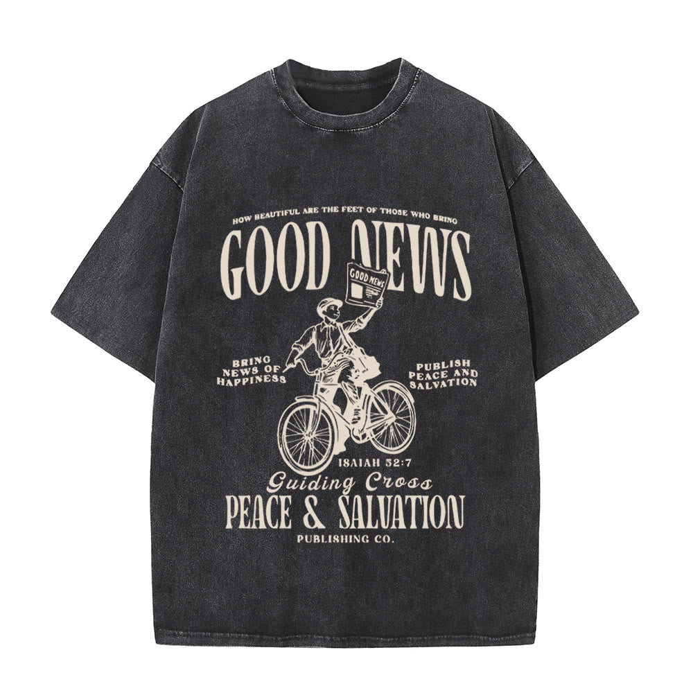 Christianartworkshop Good News Christliches Unisex-T-Shirt, gewaschen - Schwarz - 5XL - image 5