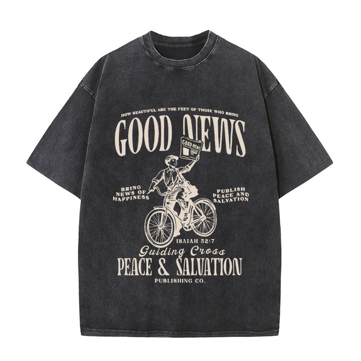 Christianartworkshop Good News Christliches Unisex-T-Shirt, gewaschen - Schwarz - 5XL - image 5