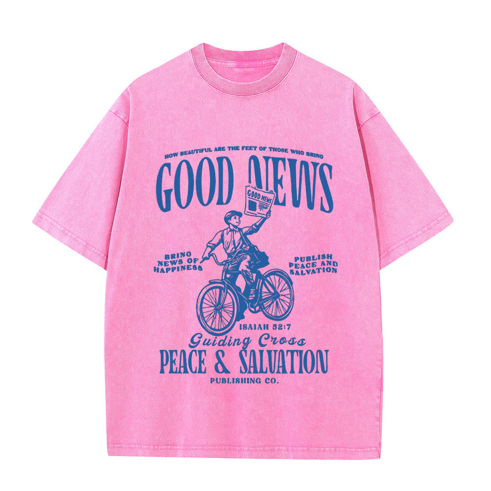 Christianartworkshop Good News Christliches Unisex-T-Shirt, gewaschen - Rosa - 5XL - image 11