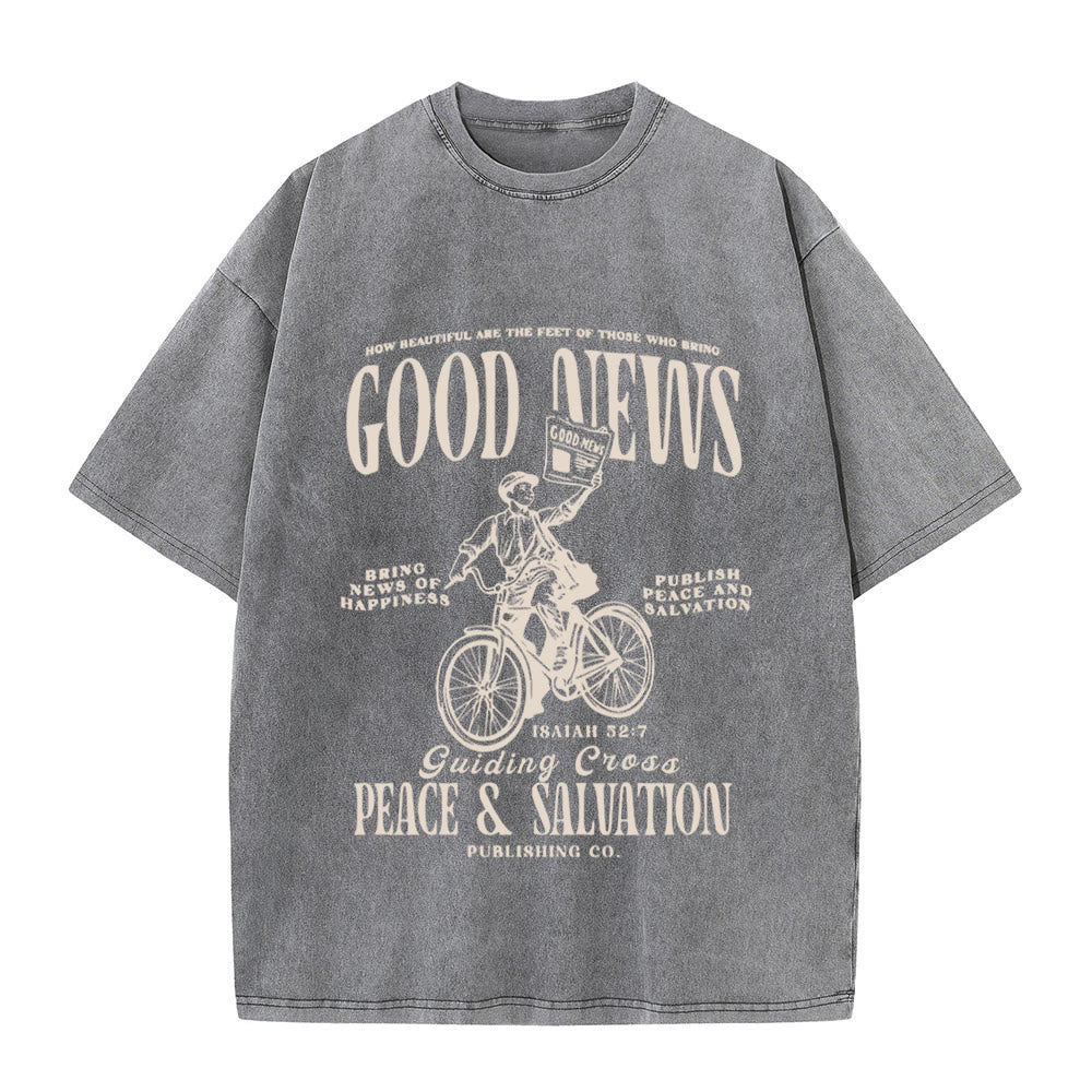 Christianartworkshop Good News Christliches Unisex-T-Shirt, gewaschen - Grau - 5XL - image 3