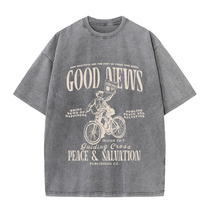 Christianartworkshop Good News Christliches Unisex-T-Shirt, gewaschen - Grau - 5XL - image 3