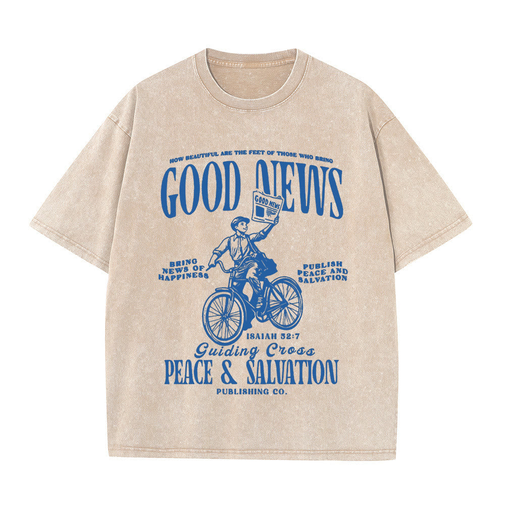 Christianartworkshop Good News Christliches Unisex-T-Shirt, gewaschen - Aprikose - 5XL - image 1