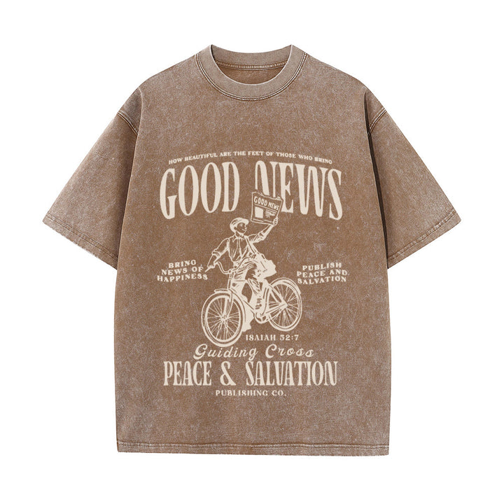 Christianartworkshop Good News Christliches Unisex-T-Shirt, gewaschen - Braun - 5XL - image 9