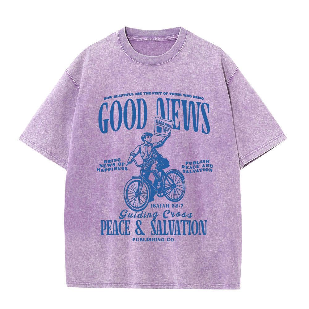Christianartworkshop Good News Christliches Unisex-T-Shirt, gewaschen - Lila - 5XL - image 7
