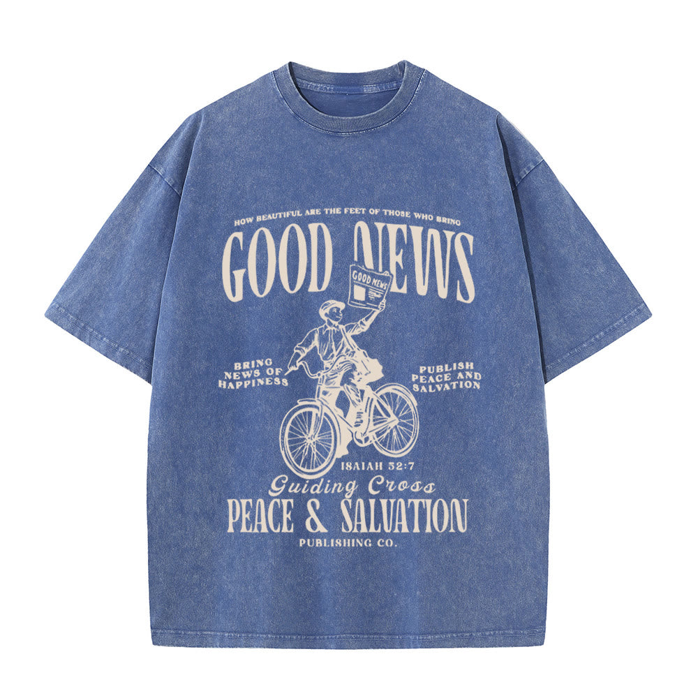 Christianartworkshop Good News Christliches Unisex-T-Shirt, gewaschen - Blau - 5XL - image 8