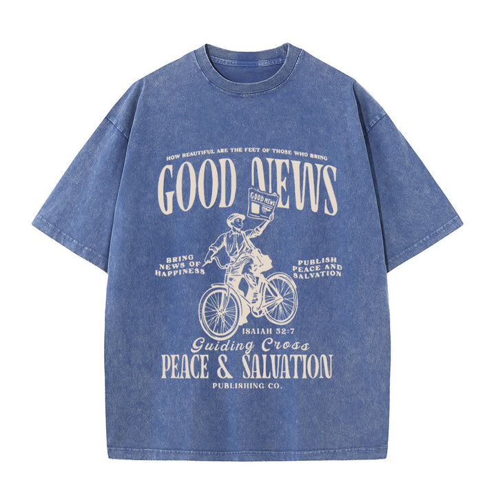 Christianartworkshop Good News Christliches Unisex-T-Shirt, gewaschen - Blau - 5XL - image 8