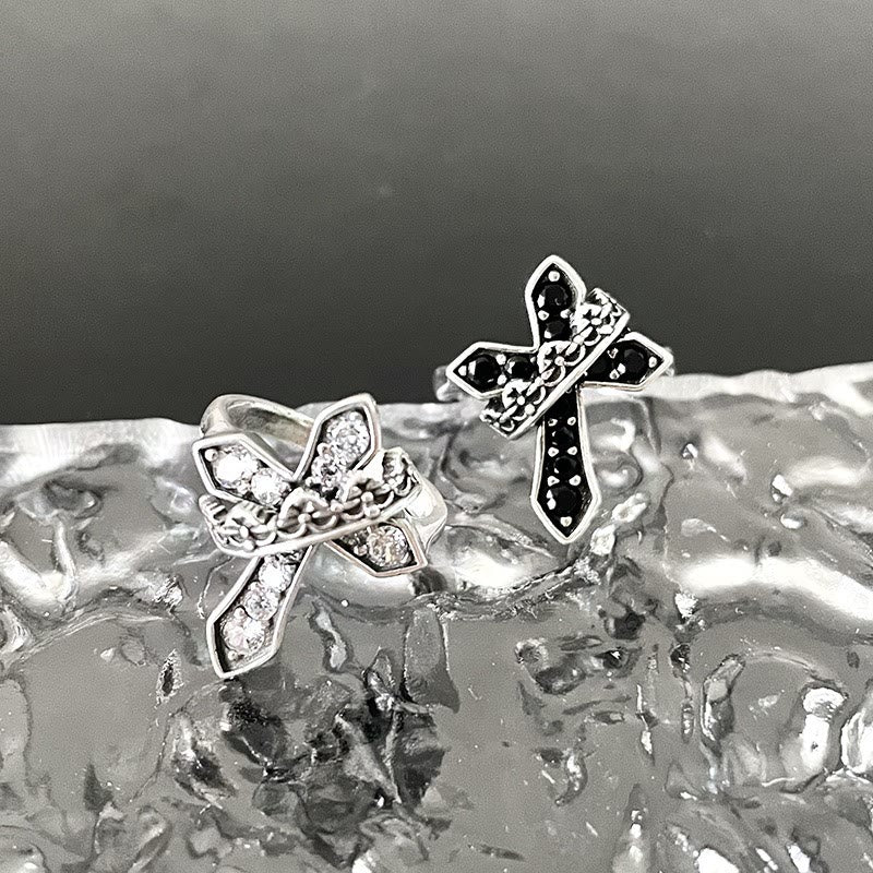 Christianartworkshop 2colors Moderner Ring mit Kreuz und Königskrone: Mutige Verschmelzung von Glaube und Königtum - Silber - image 1