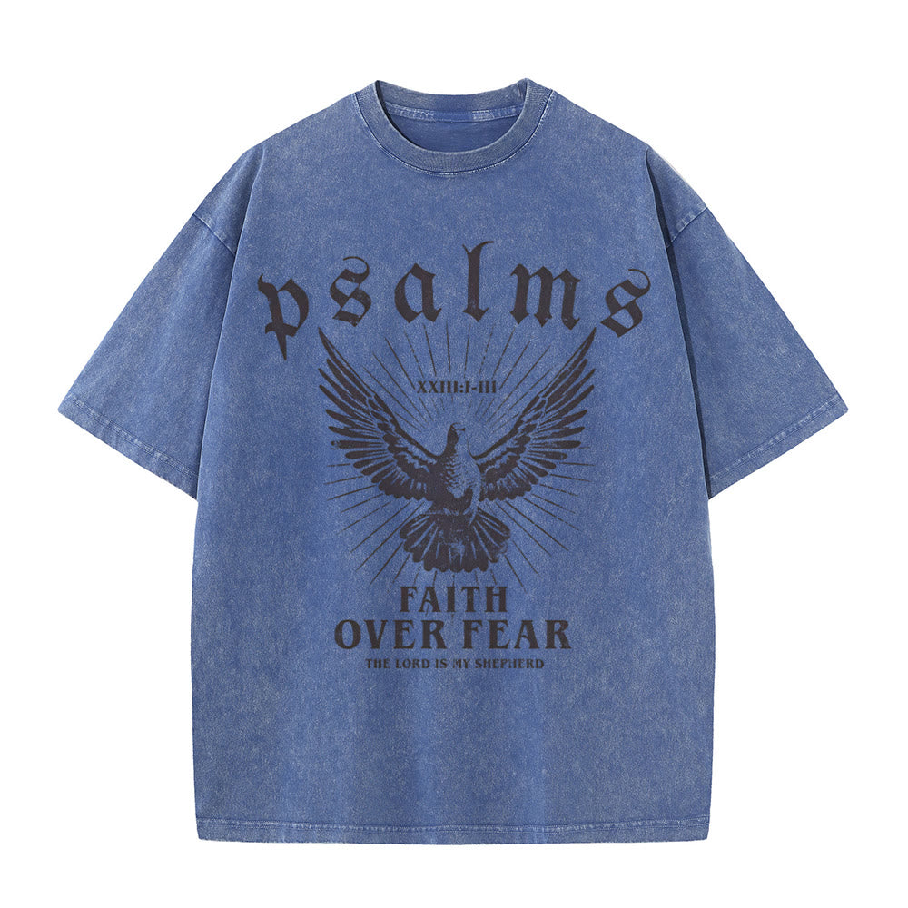 Christianartworkshop Faith Over Fear Christliches Unisex-T-Shirt, gewaschen - Blau - 5XL - image 9