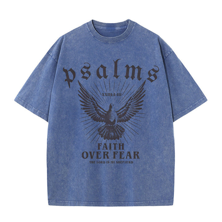 Christianartworkshop Faith Over Fear Christliches Unisex-T-Shirt, gewaschen - Blau - 5XL - image 9