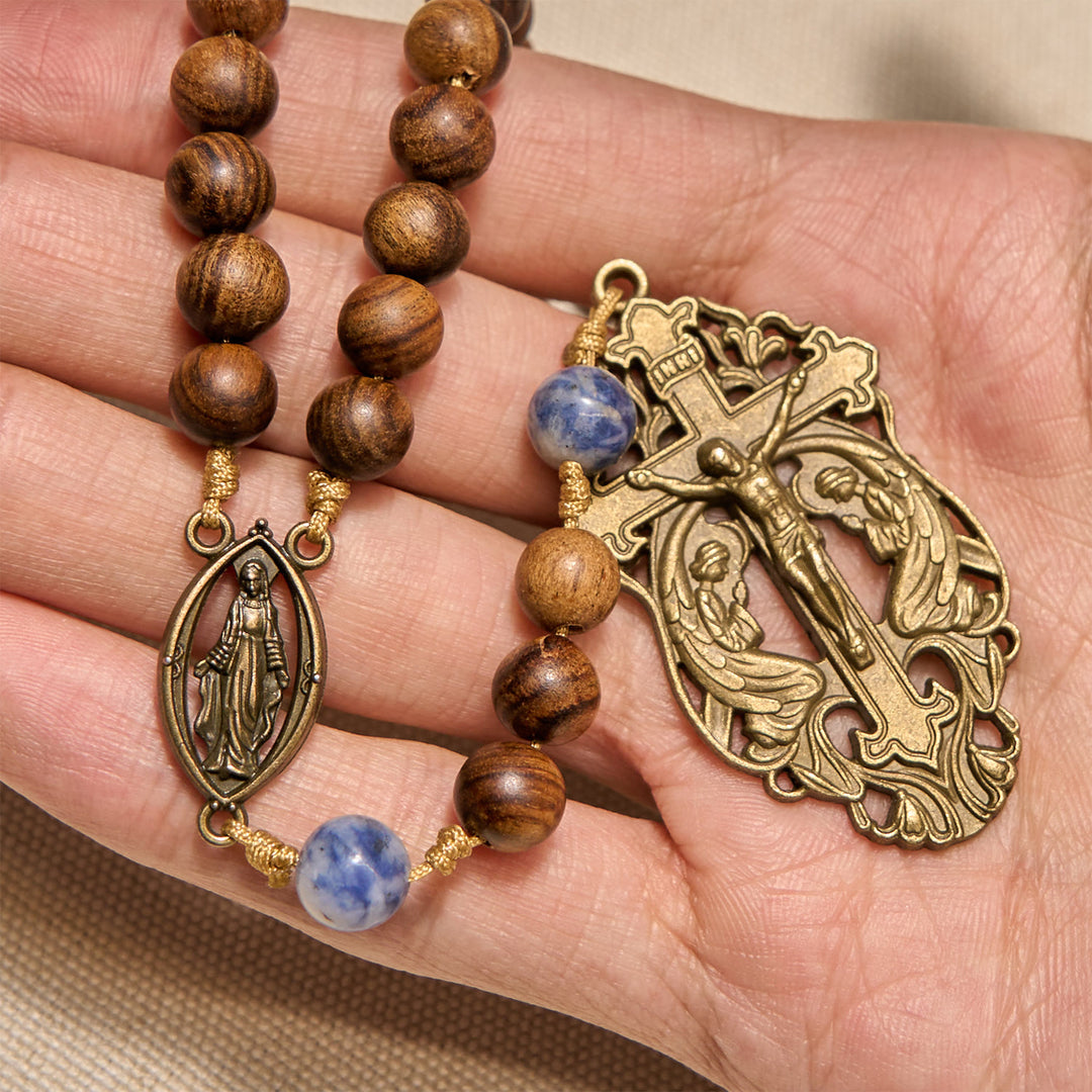 Christianartworkshop GEBETSVOLLER GLAUBE: Gesegneter Andachtsrosenkranz aus Holz- und Keramikperlen mit Geschenkkarte - image 8