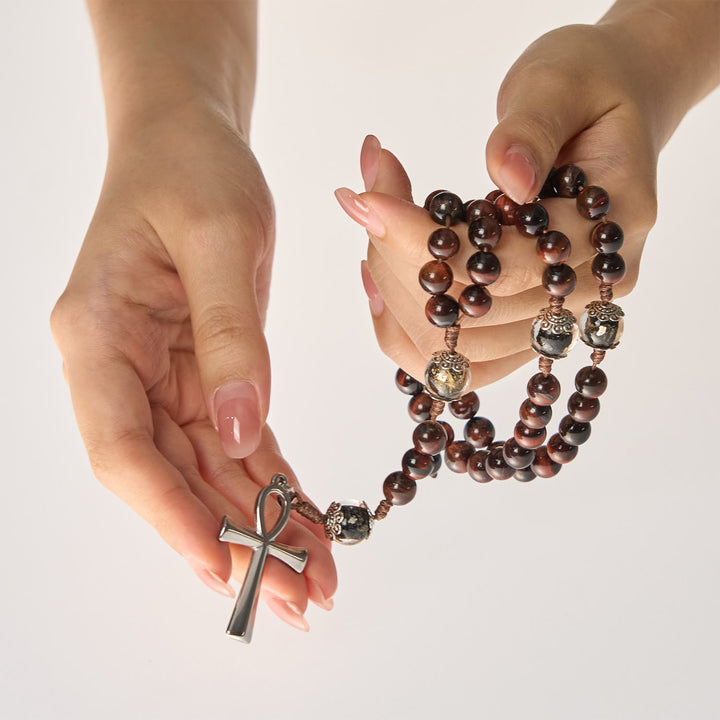 Christianartworkshop Rosenkranz und Halskette aus Holzperlen, 2-in-1, mit Ankh-Kreuz: anpassbares Design, endlose Hingabe - image 7