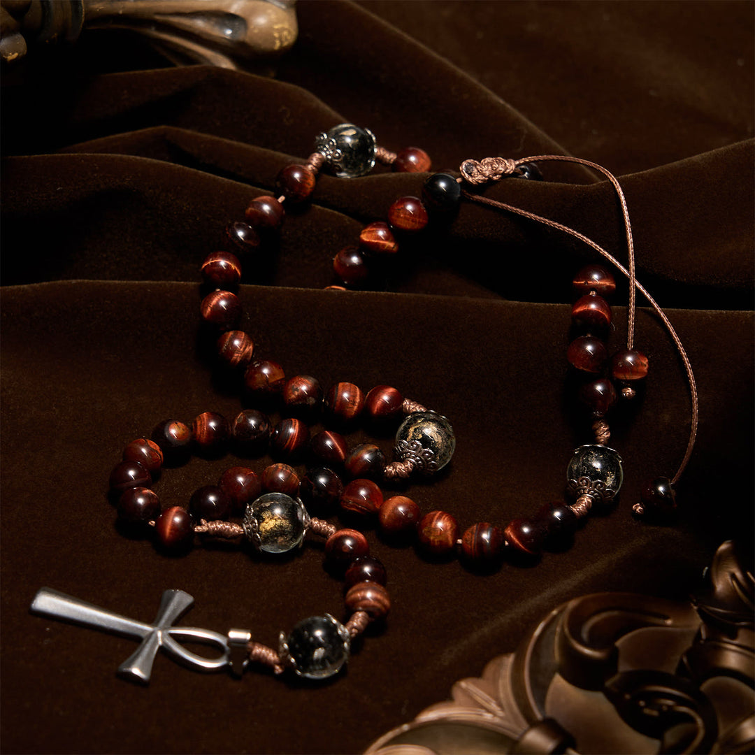 Christianartworkshop Rosenkranz und Halskette aus Holzperlen, 2-in-1, mit Ankh-Kreuz: anpassbares Design, endlose Hingabe - image 4