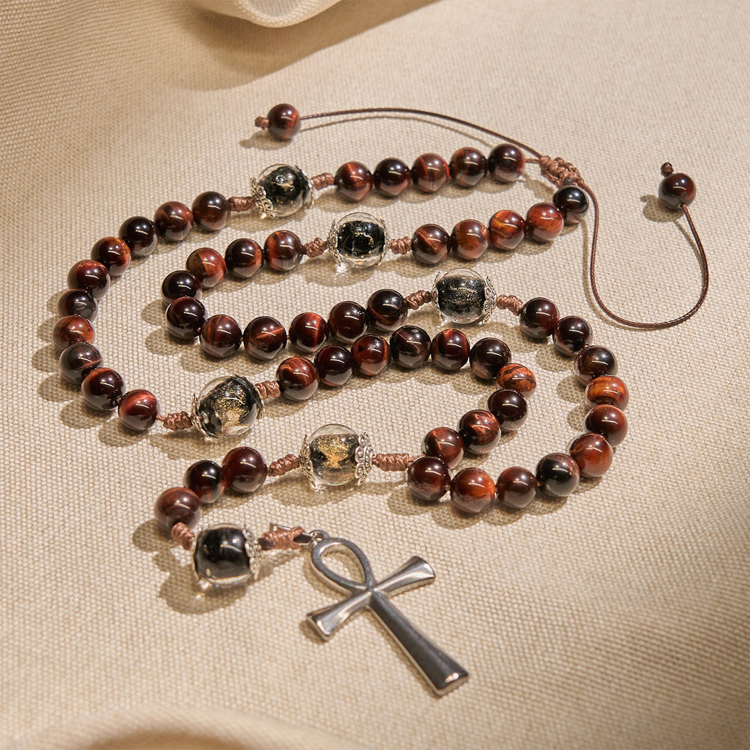 Christianartworkshop Rosenkranz und Halskette aus Holzperlen, 2-in-1, mit Ankh-Kreuz: anpassbares Design, endlose Hingabe - image 3
