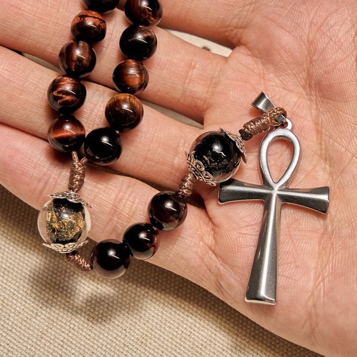 Christianartworkshop Rosenkranz und Halskette aus Holzperlen, 2-in-1, mit Ankh-Kreuz: anpassbares Design, endlose Hingabe - image 5