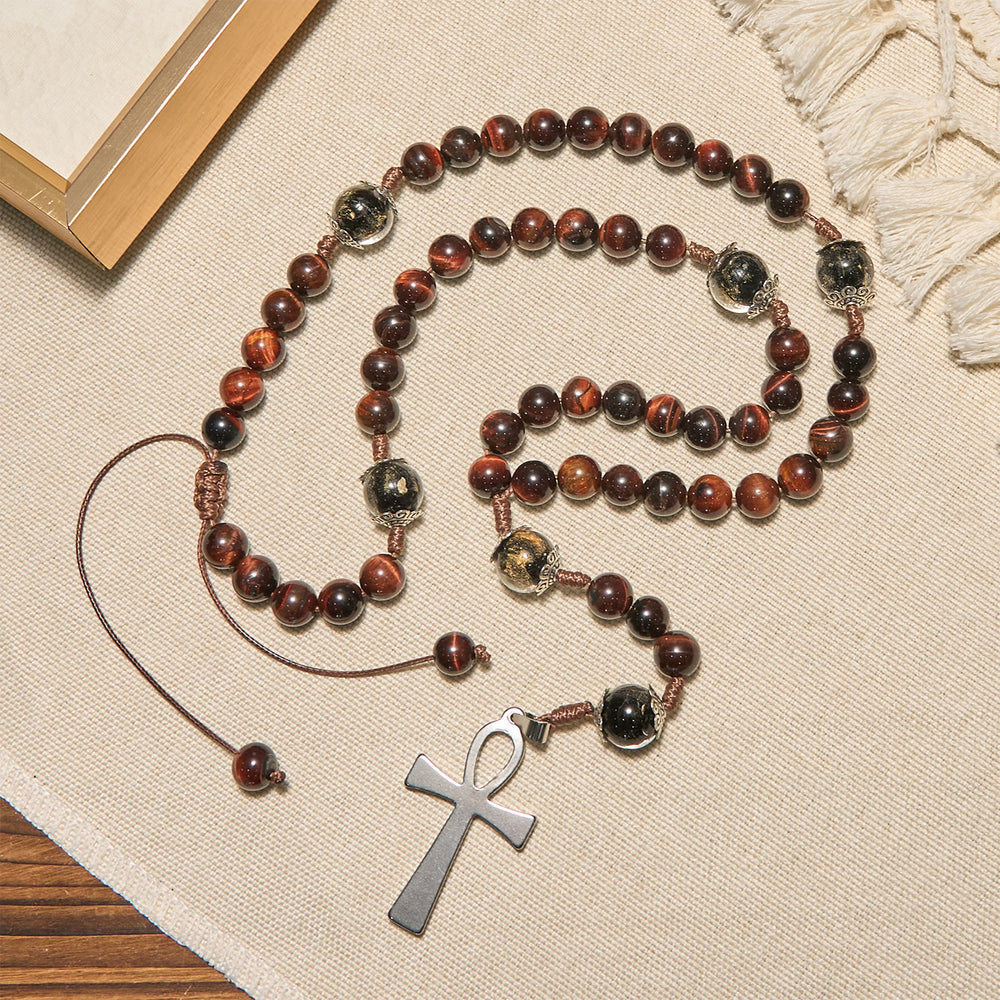 Christianartworkshop Rosenkranz und Halskette aus Holzperlen, 2-in-1, mit Ankh-Kreuz: anpassbares Design, endlose Hingabe - image 2