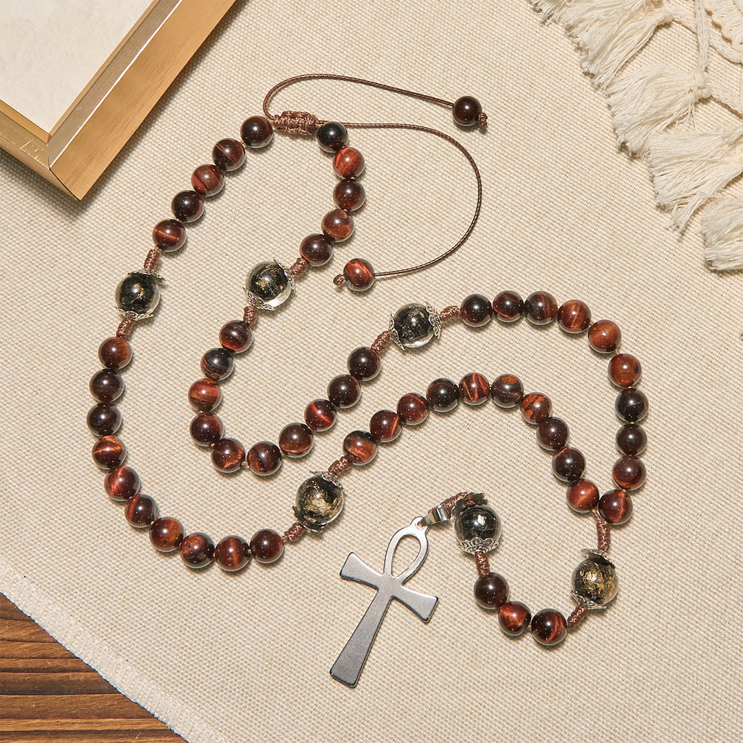 Christianartworkshop Rosenkranz und Halskette aus Holzperlen, 2-in-1, mit Ankh-Kreuz: anpassbares Design, endlose Hingabe - Holz - image 1